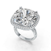 10K Gold Semi Mount Ring Setting Cushion CU 18X18mm Halo Moissanite Accent DHJ