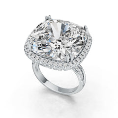 10K Gold Semi Mount Ring Setting Cushion CU 18X18mm Halo Moissanite Accent DHJ