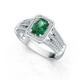 18K Gold Semi Mount Ring Setting Cushion CU 7X5mm Halo Split Shank Diamond Accent DHJ