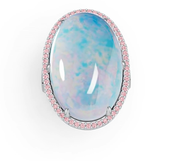 Sterling Silver Semi Mount Ring Setting Cabochon OV 25x16mm Halo White Topaz Syzjewelry