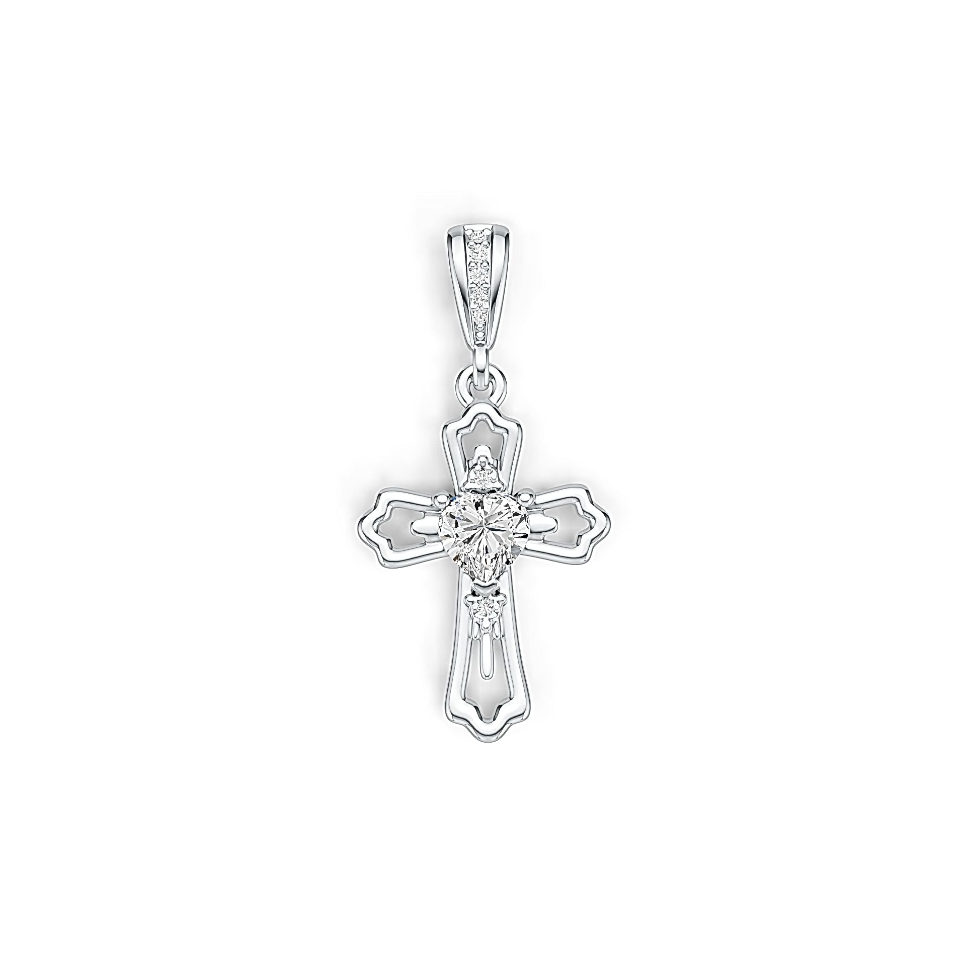 Sterling Silver Semi Mount Pendant Setting Heart HT 5X5mm Cross Theme - Syzjewelry