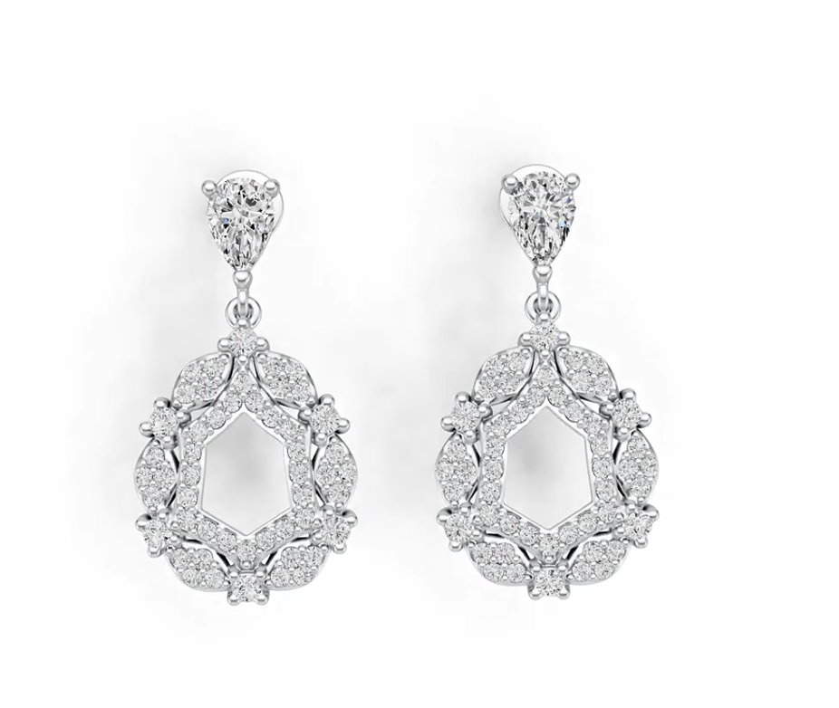 Sterling Silver Semi Mount Earrings Setting Pear PE 6X4mm with White Topaz DHJ