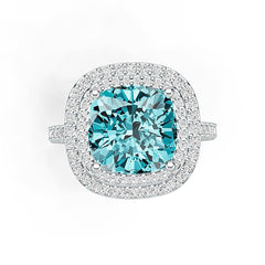 Sterling Silver Semi Mount Ring Setting Cushion CU 10x10 Halo with White Topaz or Moissanite Syzjewelry