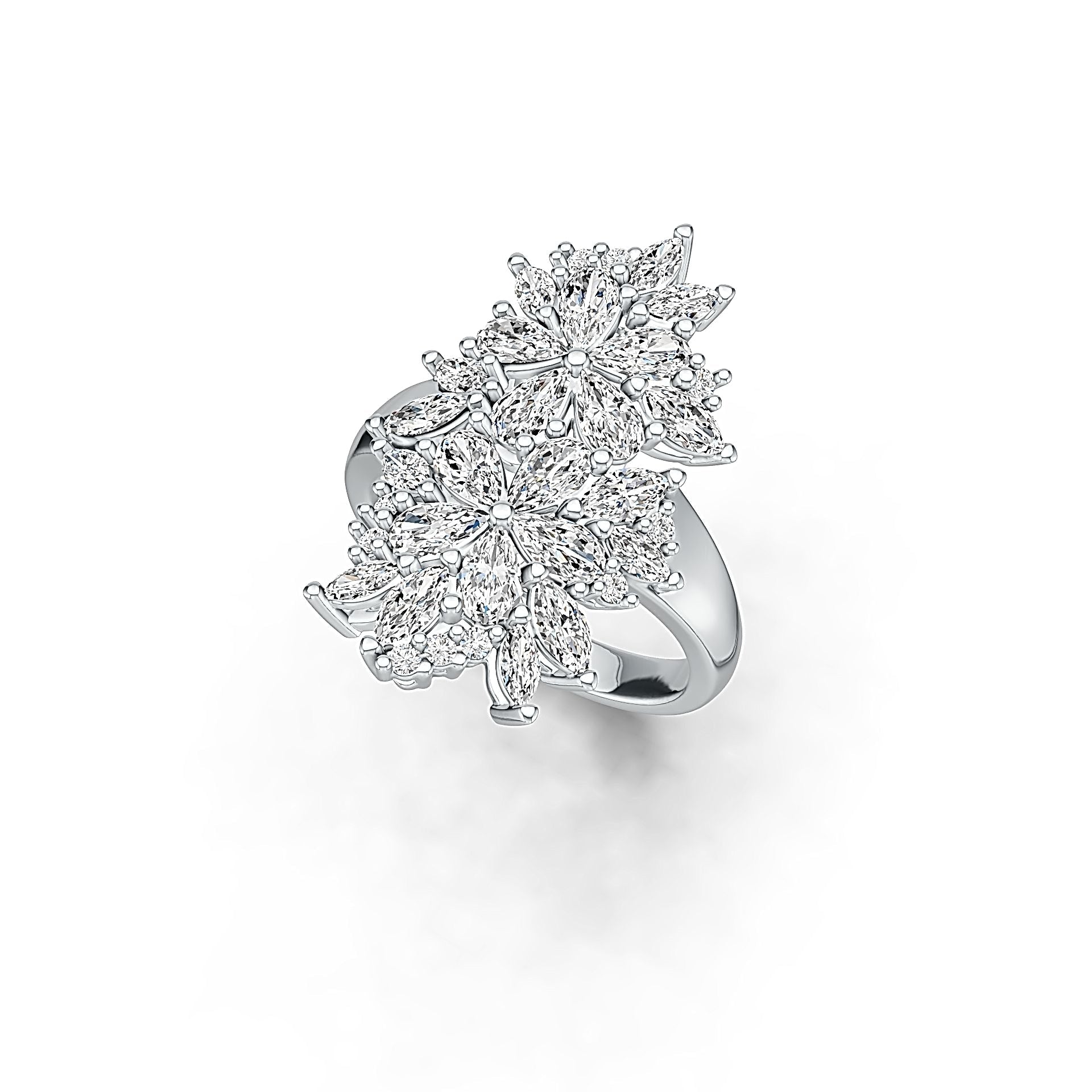 14K Gold Cluster Ring Floral Theme with White Topaz or Moissanite Diamond Accent DHJ
