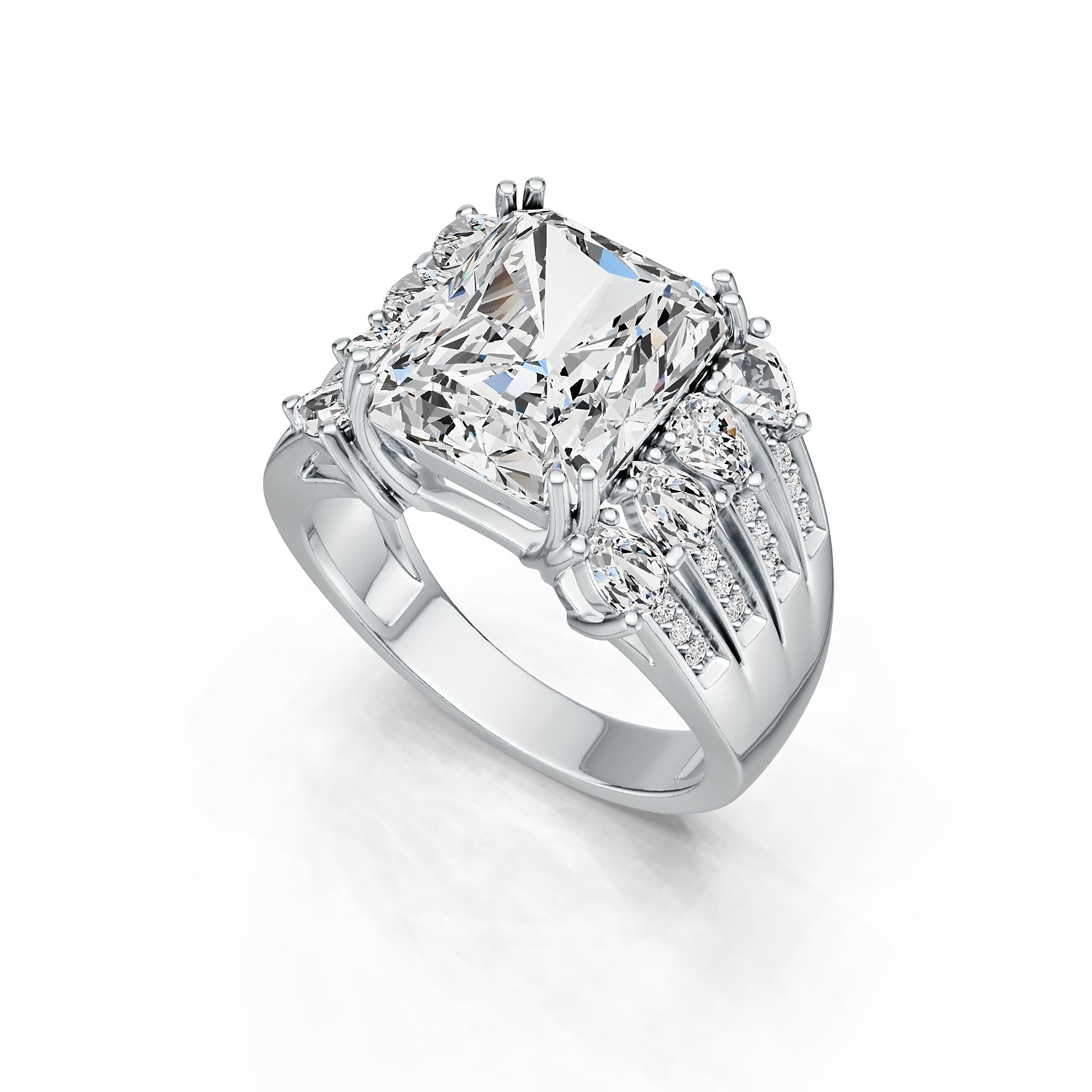 Platinum Semi Mount Ring Setting Emerald OCT 12X10mm Diamond Accent DHJ