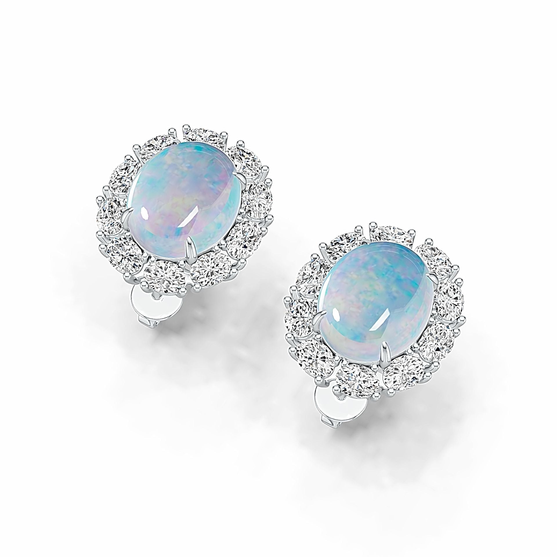 Platinum Semi Mount Earrings Setting Oval OV 12X10mm Cabochon Halo DHJ