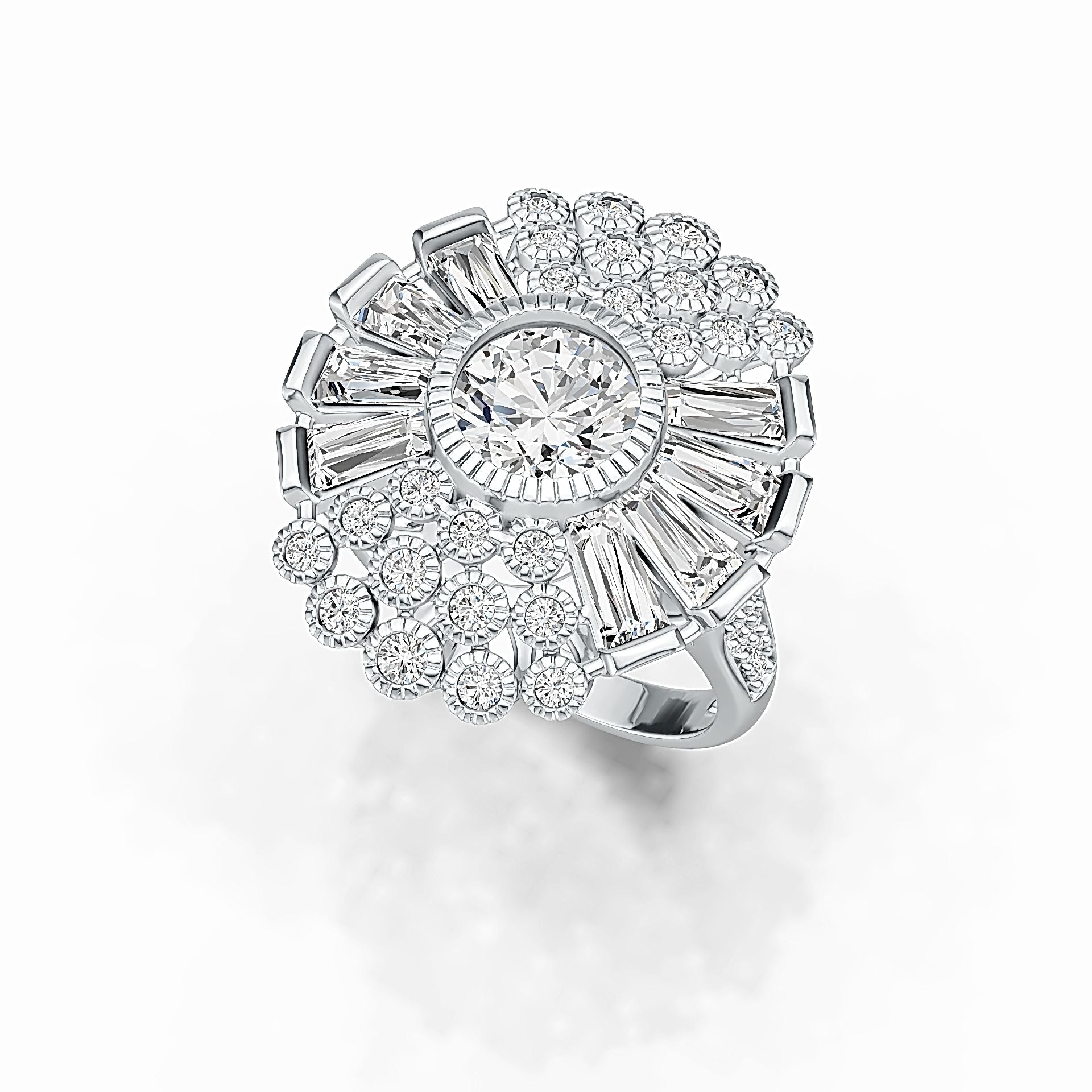 Platinum Semi Mount Ring Setting Round RD 8x8mm BAG 6X3mm Diamond Accent DHJ