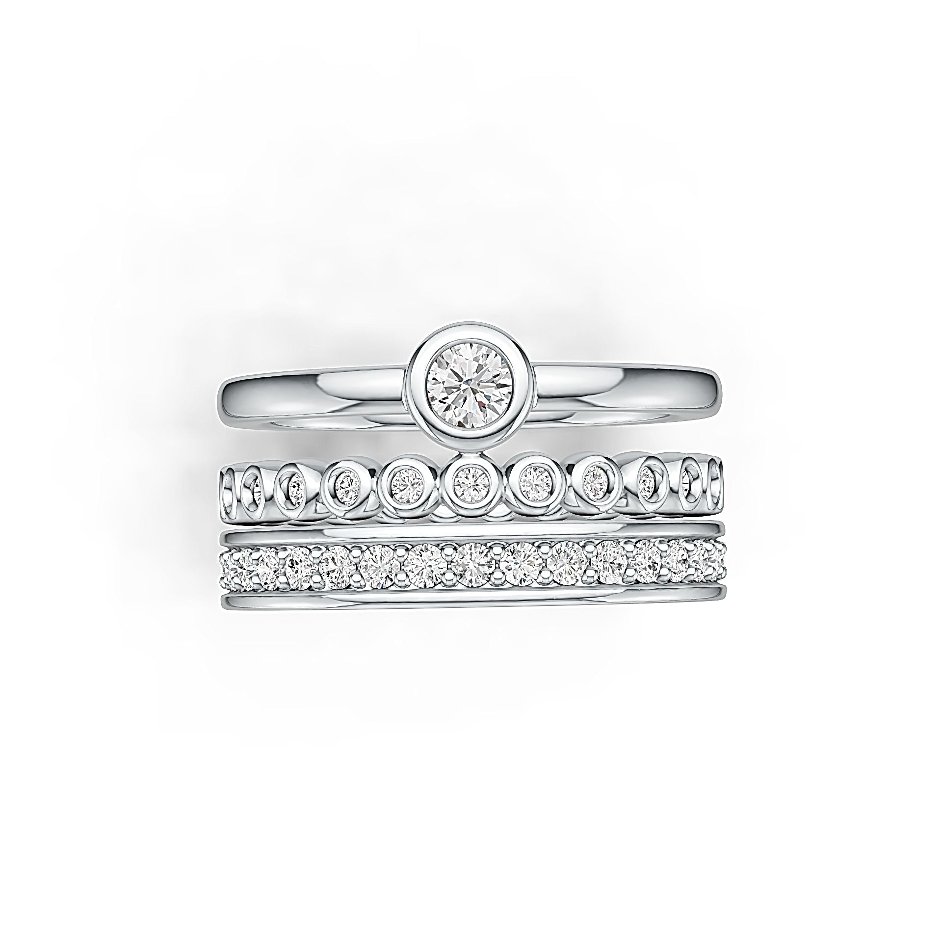 Sterling Silver Semi Mount Ring Setting Round RD 3.5mm Stackable Rings with White Topaz - Syzjewelry