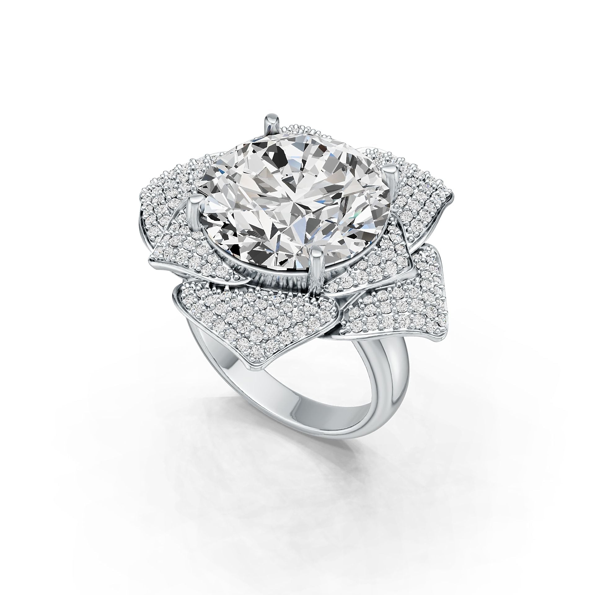 18K Gold Semi Mount Ring Setting Round RD 15x15mm Flower Theme Diamond Accent DHJ