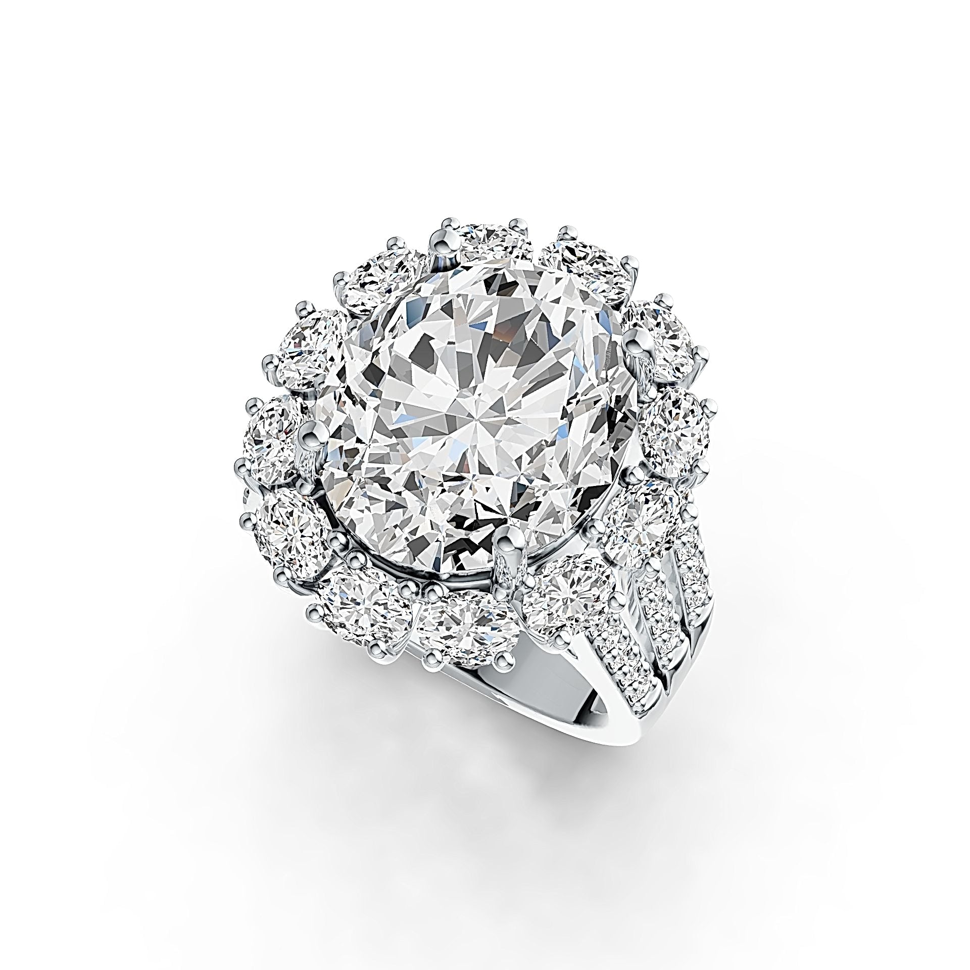 18K Gold Semi Mount Ring Setting Oval 14X12mm Split Shank Halo Diamond Accent DHJ