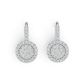 18K Gold Earrings Round Cluster Earring Leverback with White Topaz or Moissanite Diamond Accent DHJ