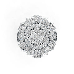 Sterling Silver Ring with White Topaz or Moissanite Cluster Cocktail Flower Theme DHJ