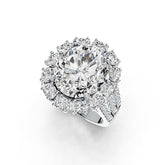 Platinum Semi Mount Ring Setting Oval 14X12mm Split Shank Halo Diamond Accent DHJ