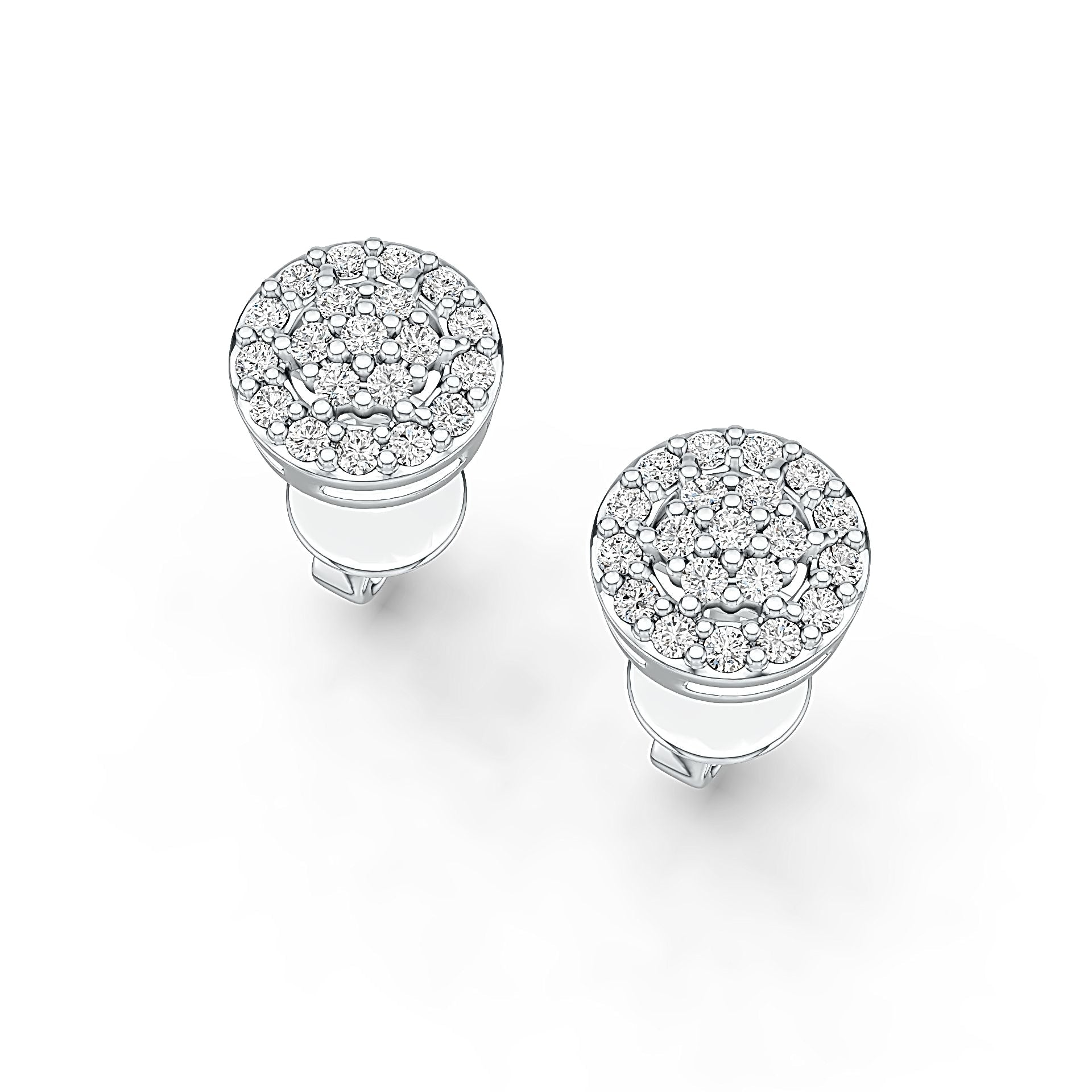 18K Gold Earrings Round Cluster Earrings Stud Diamond Accent DHJ