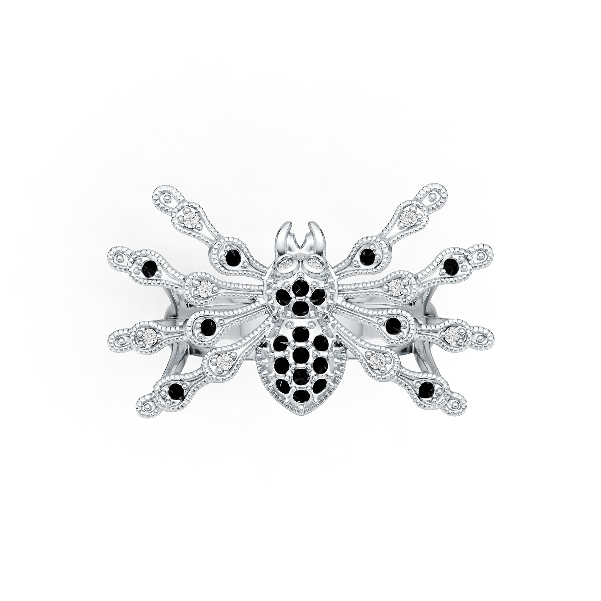 Sterling Silver Ring with White Topaz or Moissanite Spider Theme DHJ
