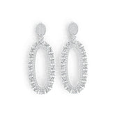 Sterling Silver Drop Earrings Open Oval Style with White Topaz or Moissanite DHJ