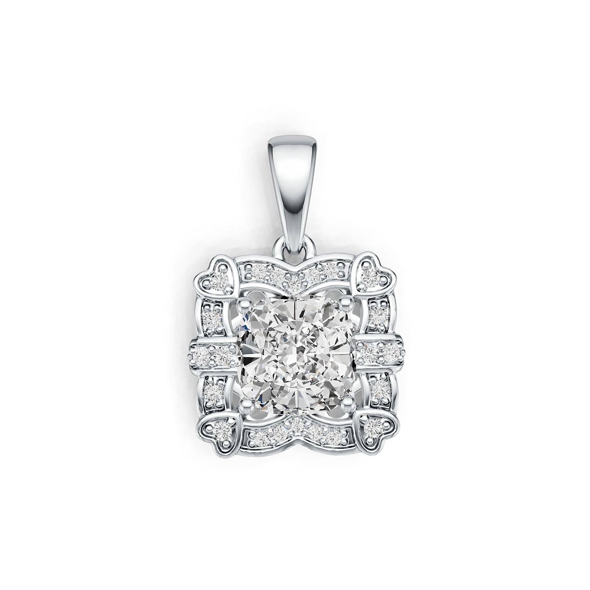 Sterling Silver Semi Mount Pendant Setting Cushion CU 7X7mm with White Topaz Accent Syzjewelry