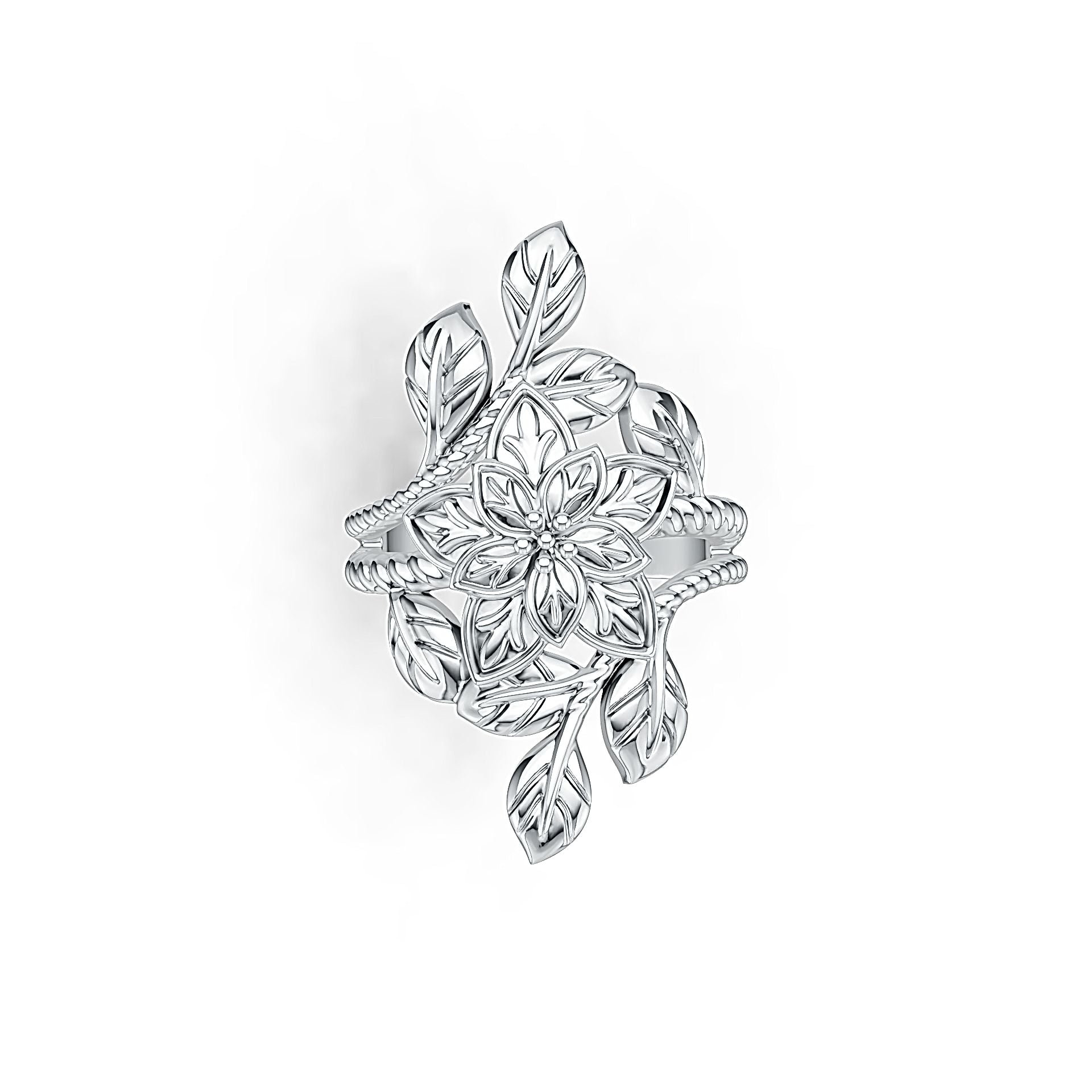 Sterling Silver Ring Flower with Leaves Theme Nature-Inspired DHJ