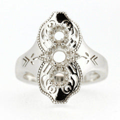 Art Deco Style 18K Gold Semi Mount Ring Setting Round Rd 4x4 3x3mm Syzjewelry