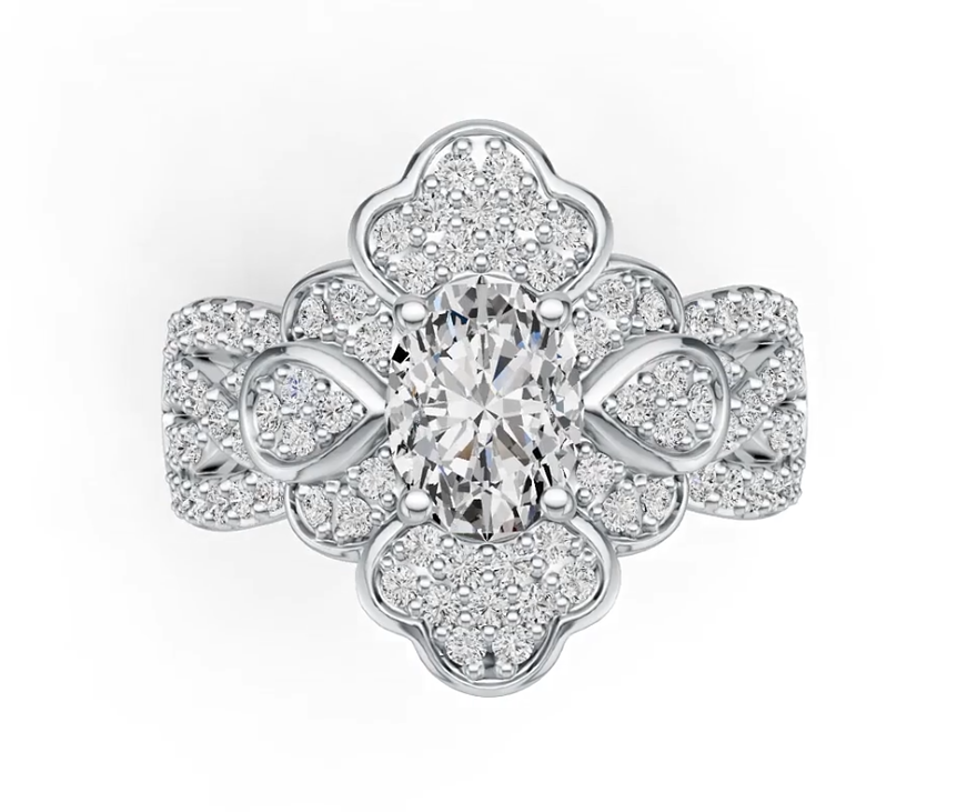 Sterling Silver Semi Mount Ring Setting Oval OV 8X6mm Flower Theme DHJ