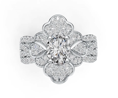 Sterling Silver Semi Mount Ring Setting Oval OV 8X6mm Flower Theme DHJ