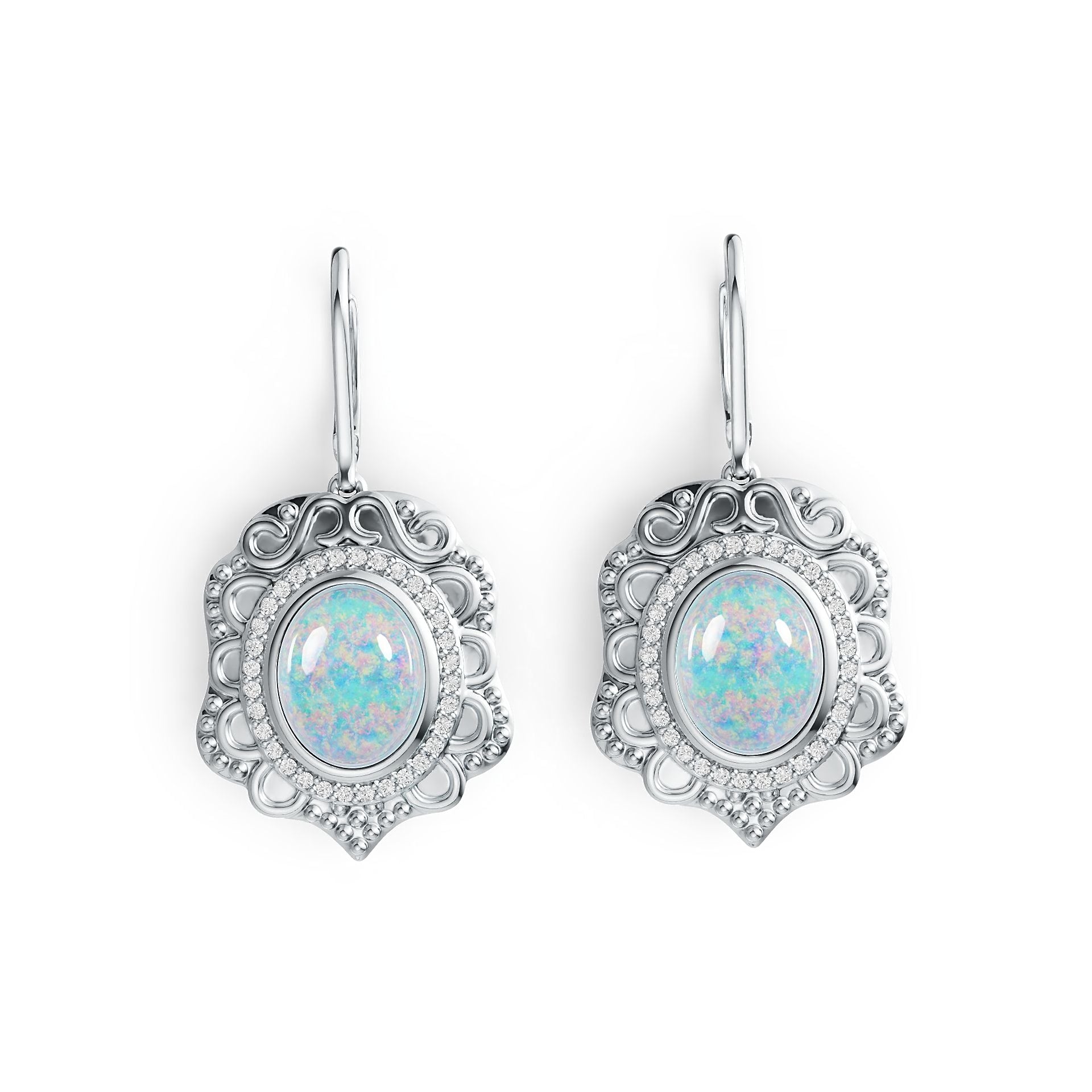 Platinum Semi Mount Earrings Setting Oval OV 10X8mm Cabochon Diamond Accent DHJ
