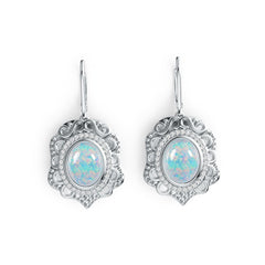 Platinum Semi Mount Earrings Setting Oval OV 10X8mm Cabochon Diamond Accent DHJ