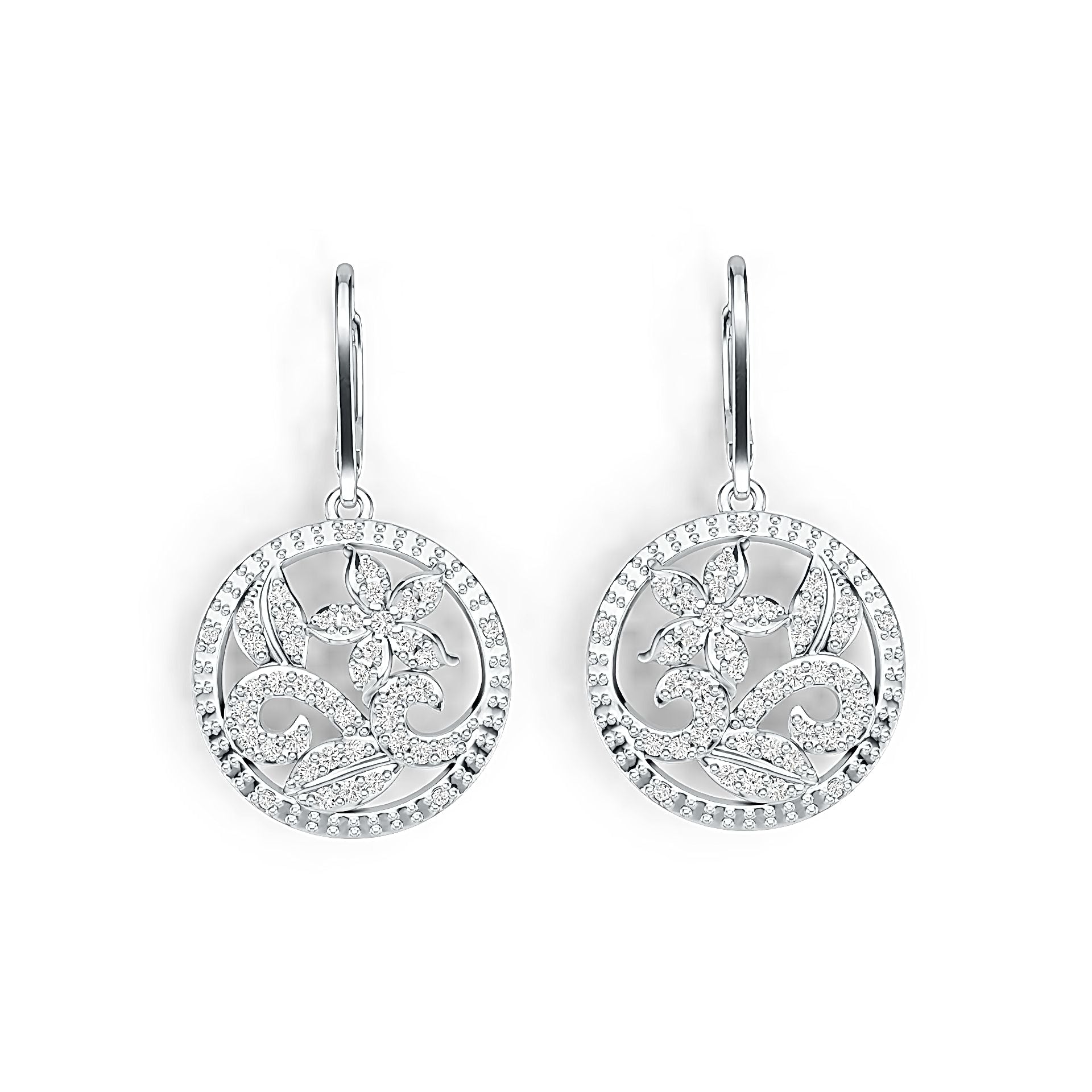 Sterling Silver Floral Filigree Earrings with White Topaz or Moissanite DHJ