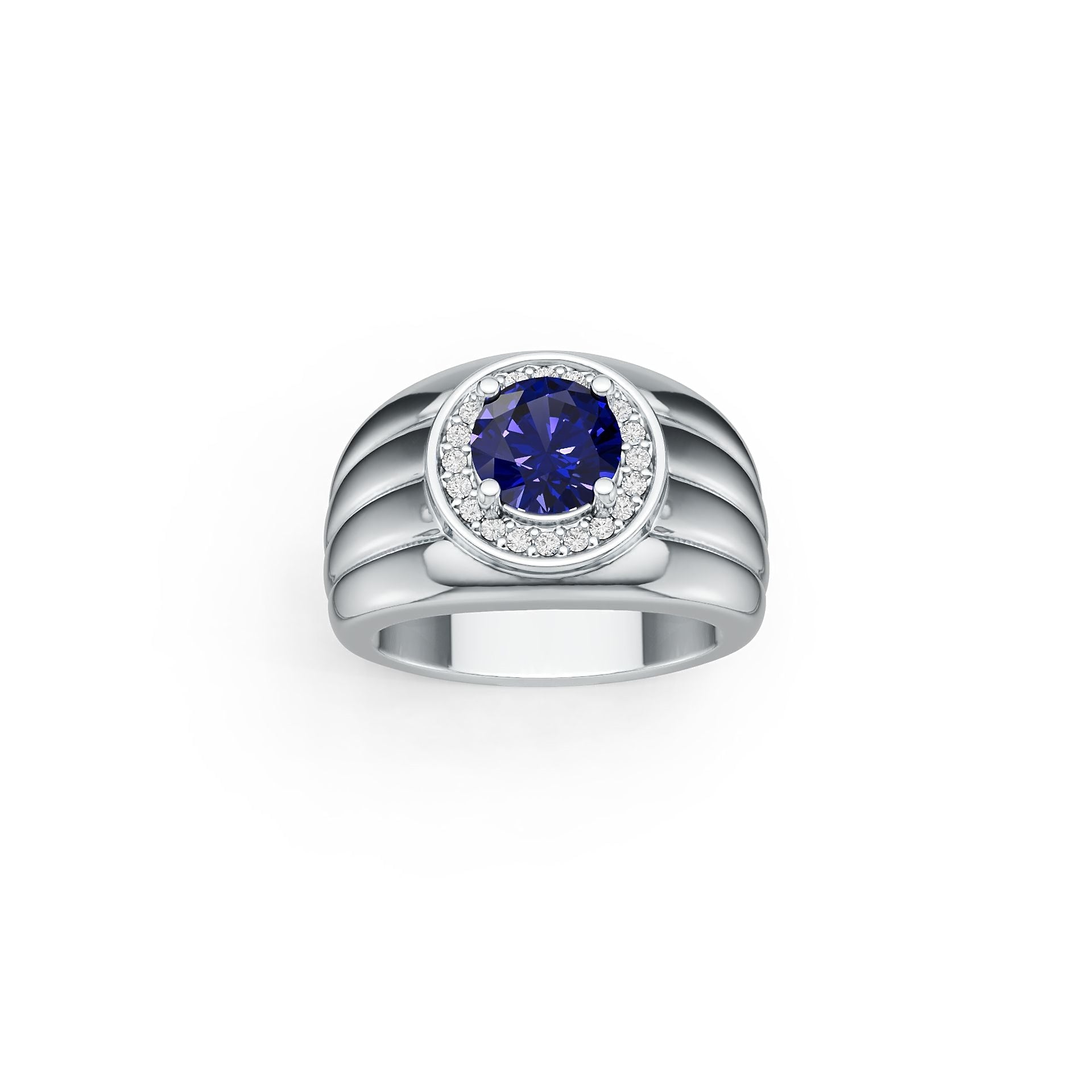 Men's Sterling Silver Semi Mount Ring Setting Round RD 6x6mm Halo Masculine w/ Under Gallery Syzjewelry