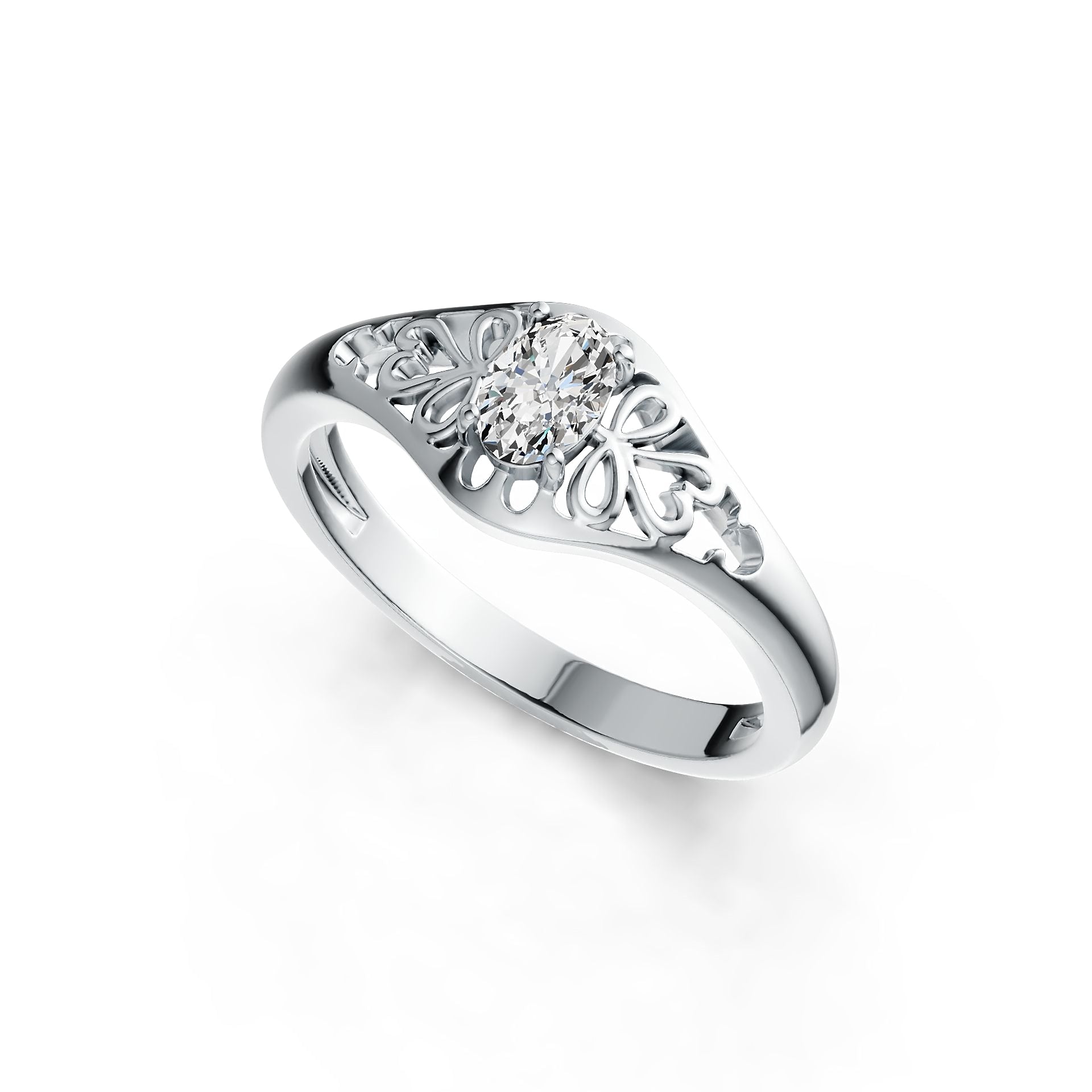 Platinum Semi Mount Ring Setting Oval OV 6X4mm Solitaire Open Filigree DHJ