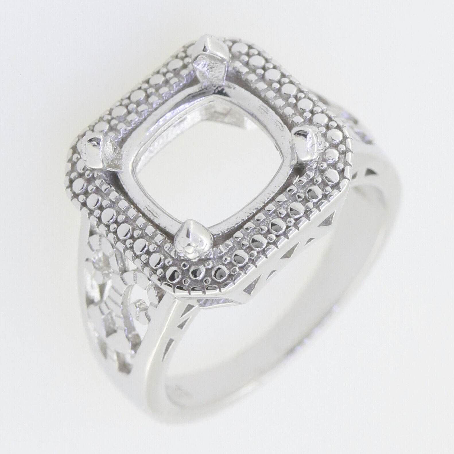 Platinum Semi Mount Ring Setting Cushion CU 10x10mm Vintage Repro Syzjewelry
