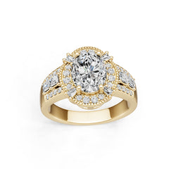 10K Gold Semi Mount Ring Setting Oval Ov 5x7mm Moissanite Accent Syz Jewelry