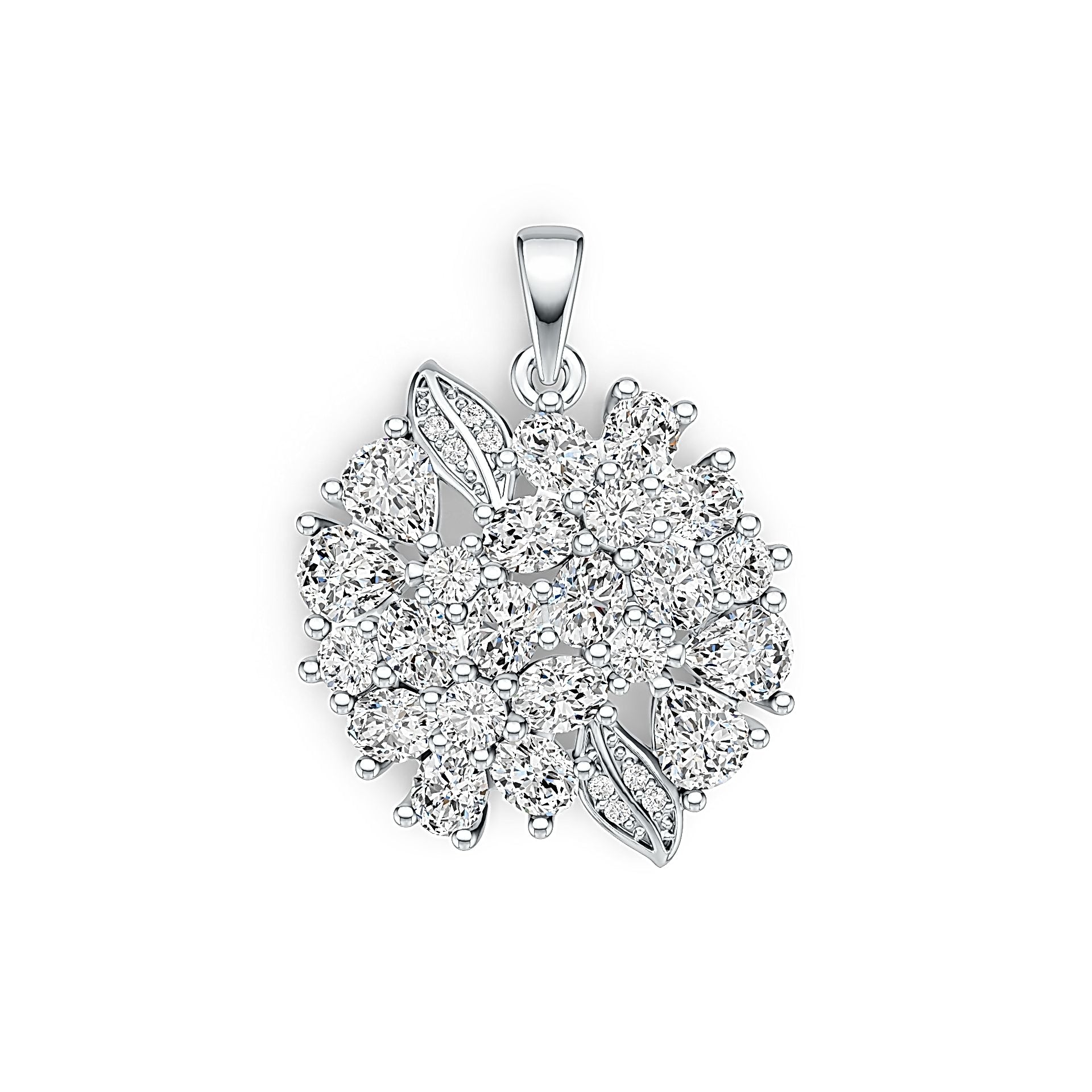 Sterling Silver Pendant Floral Theme with White Topaz or Moissanite DHJ