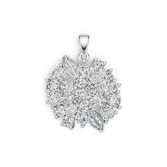 Sterling Silver Pendant Floral Theme with White Topaz or Moissanite DHJ