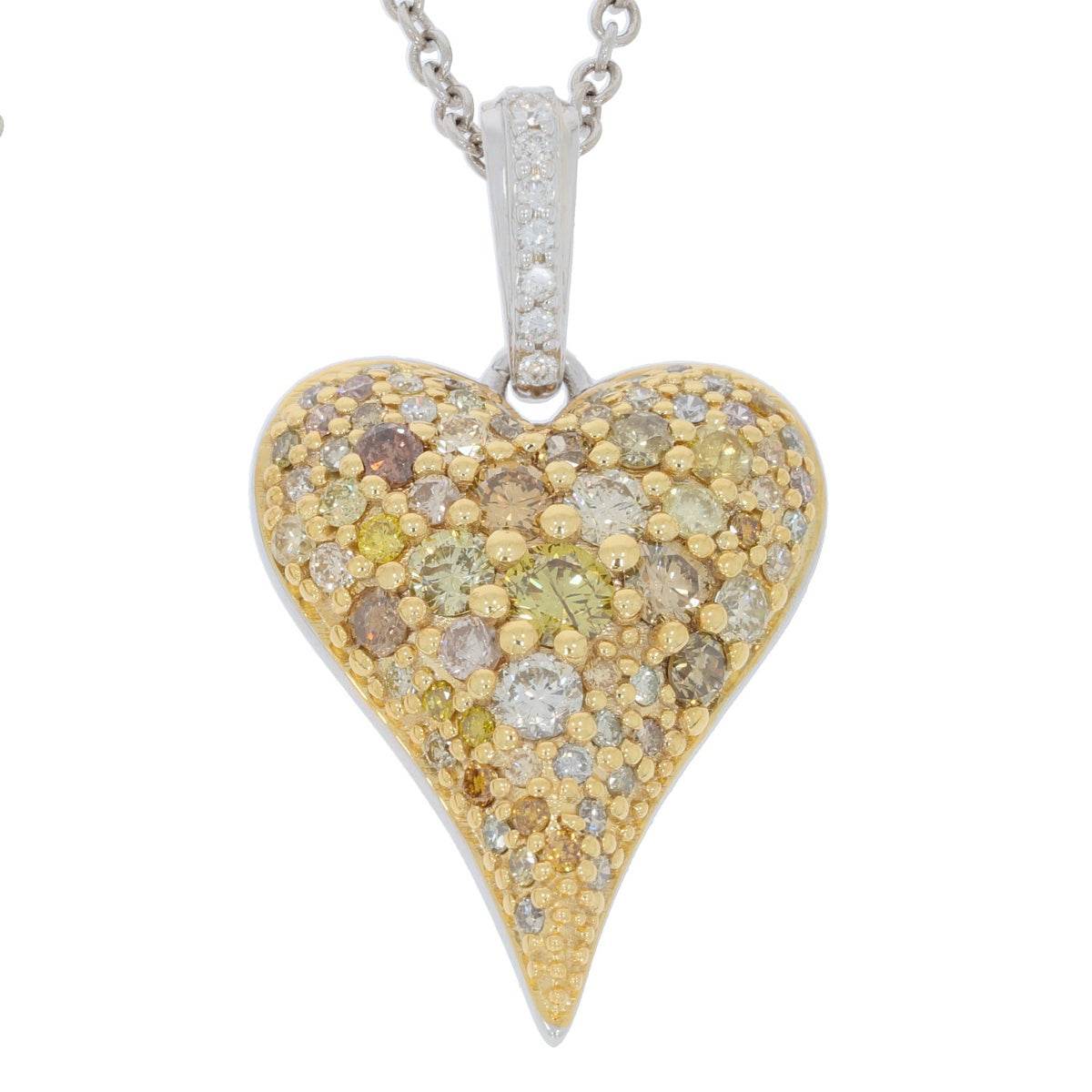 18K Gold Pendant with White Topaz or Moissanite Heart Theme Diamond Accent DHJ