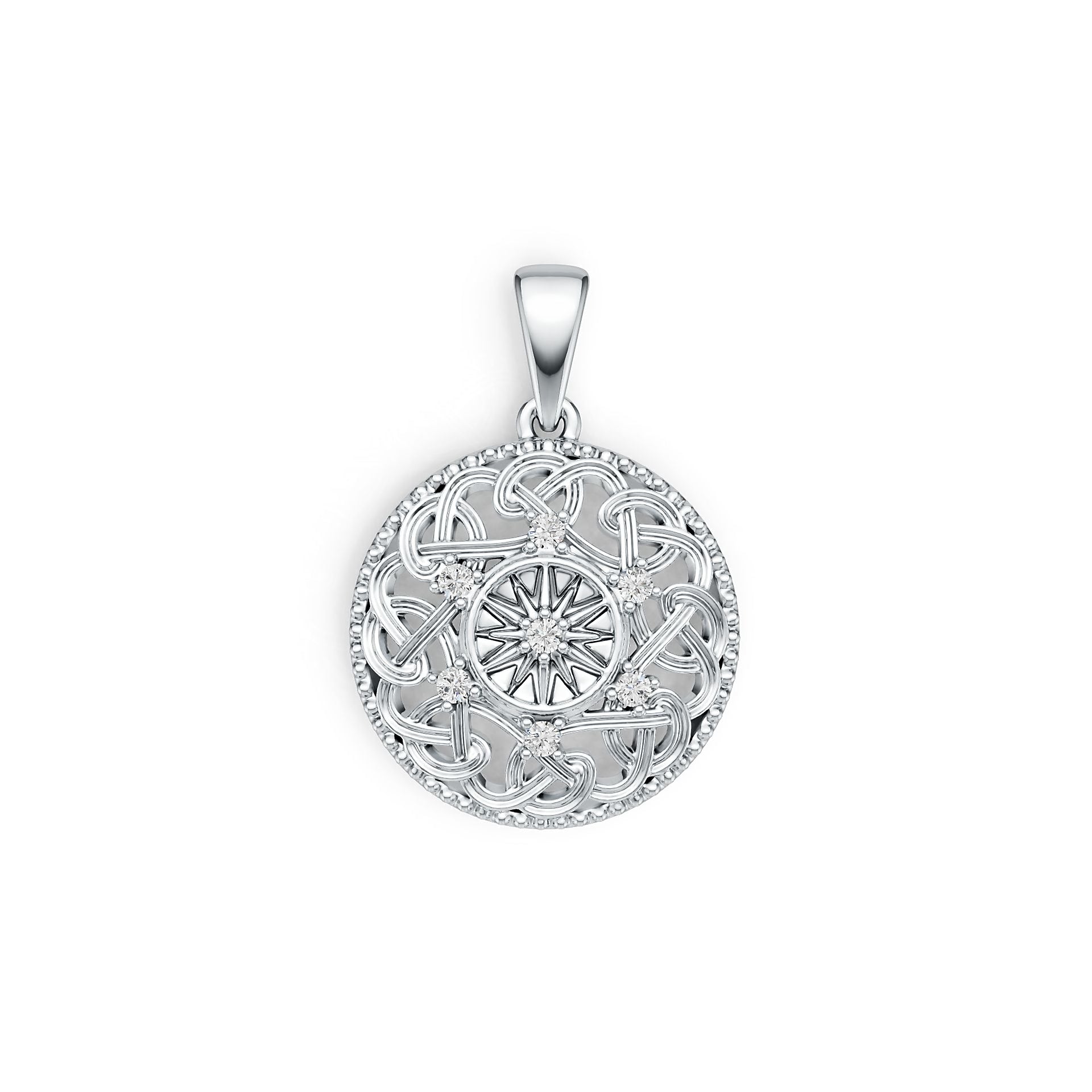 Sterling Silver Pendant Starburst Celtic Knot Compass Theme DHJ