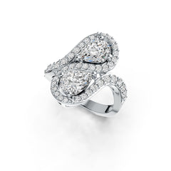 18K Gold Semi Mount Ring Setting Pear PE 8X6mm Bypass Diamond Accent DHJ