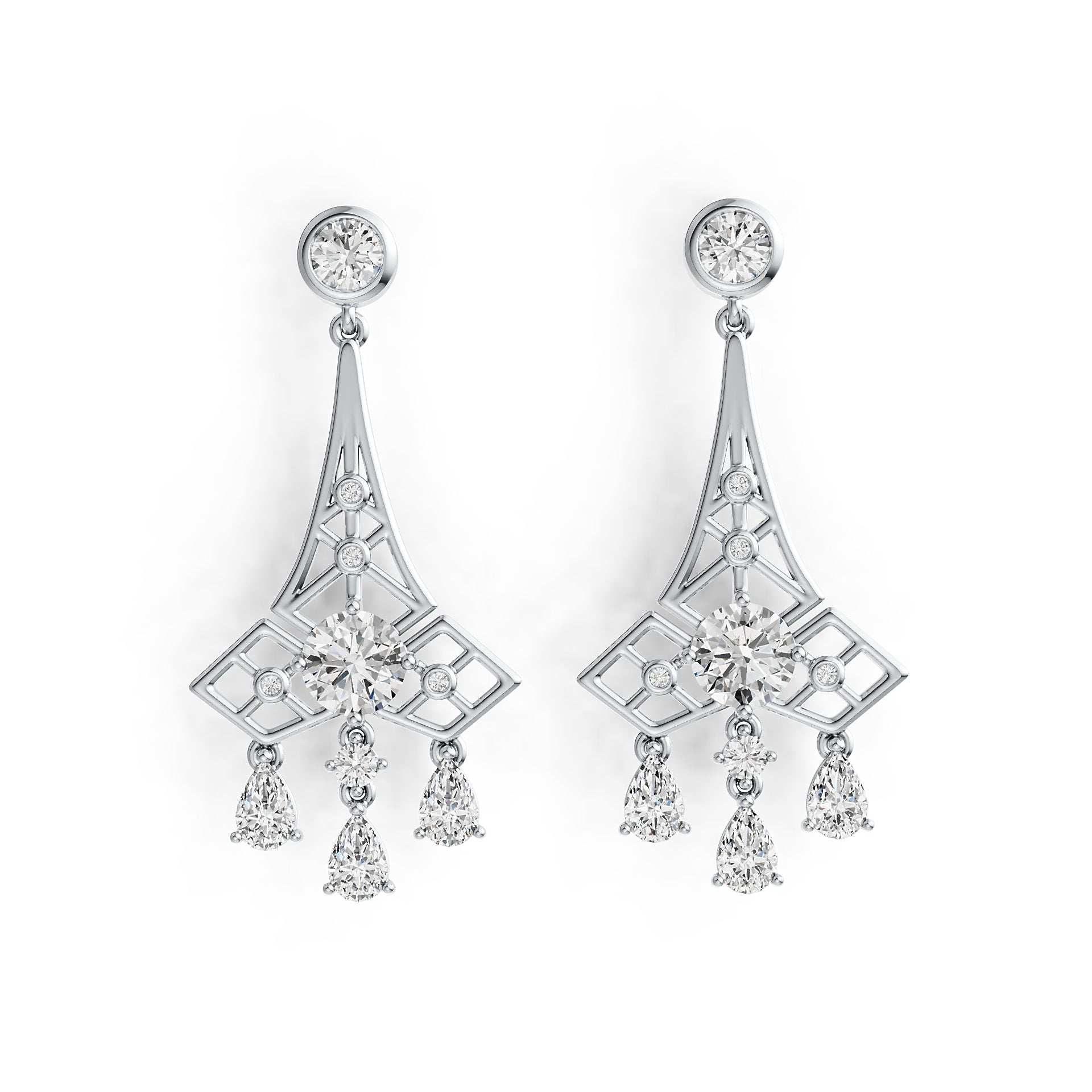 Platinum Semi Mount Earrings Setting Round RD 9x9mm Diamond Accent DHJ