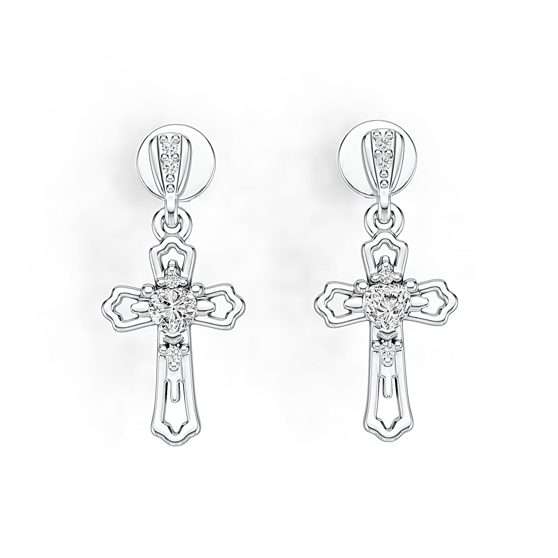 Sterling Silver Semi Mount Earrings Setting Heart HT 3x3mm Cross Theme Syzjewelry