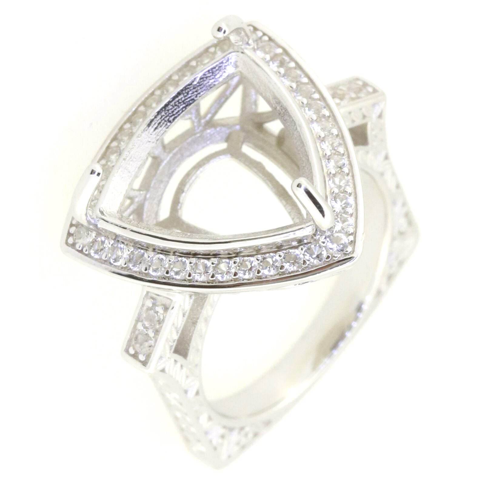14K Gold Semi Mount Ring Setting Trillion Tri 15x15mm Euro Shank Style Diamond Accent Syzjewelry