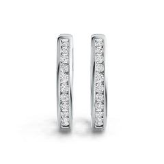 Sterling Silver Hoop Earrings with White Topaz or Moissanite Channel Set DHJ