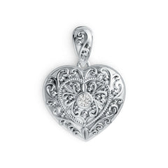 Sterling Silver Semi Mount Pendant Setting Round RD 3.5mm Filigree Heart Theme - Syzjewelry