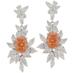 18K Gold Semi Mount Earrings Setting Oval OV 10X8 PE 6x4mm WhiteTopaz Diamond Accent Syzjewelry