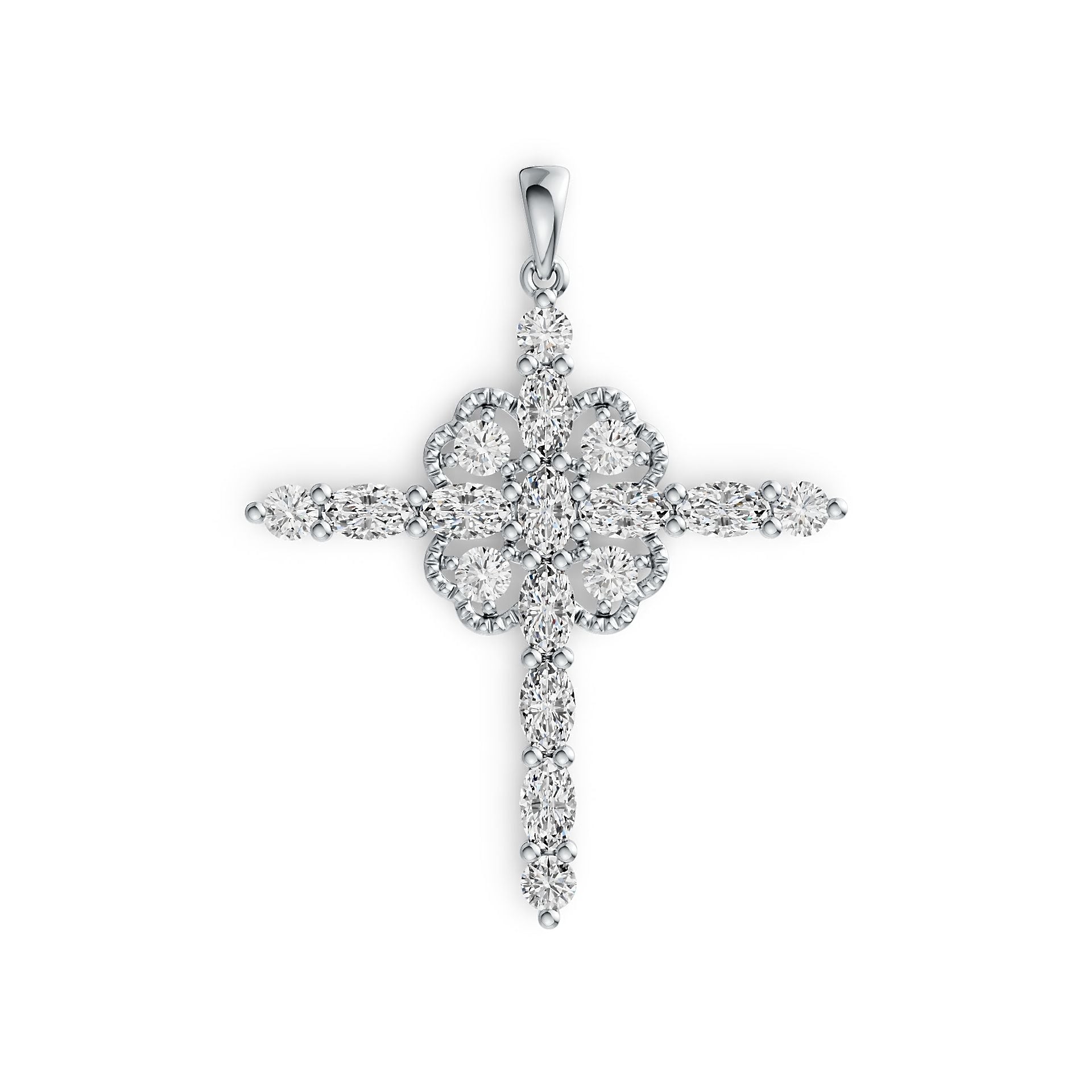 18K Gold Semi Mount Pendant Setting Oval OV 5x3mm RD 3x3mm Cross Theme DHJ
