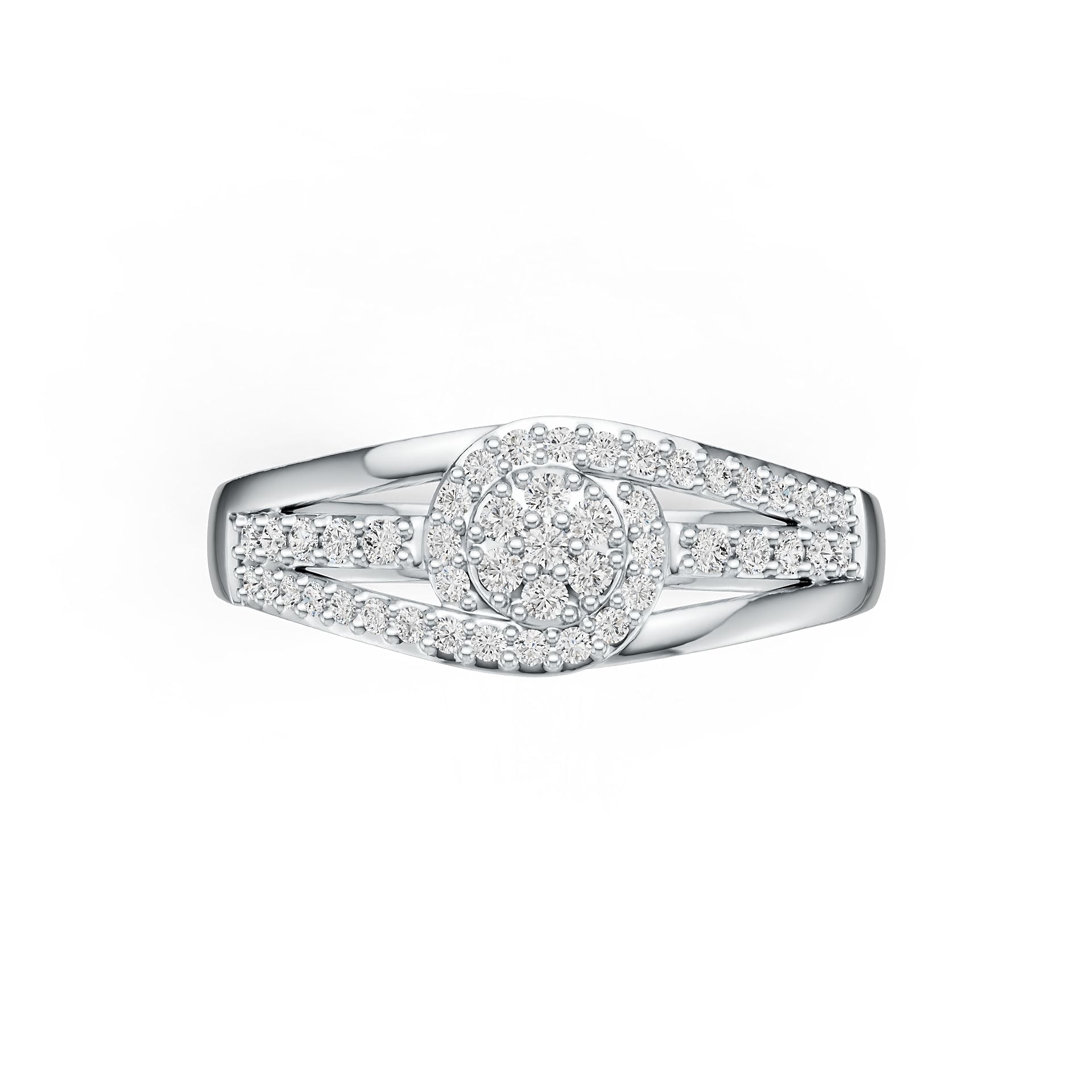 Sterling Silver Ring with White Topaz or Moissanite Halo Split Shank DHJ