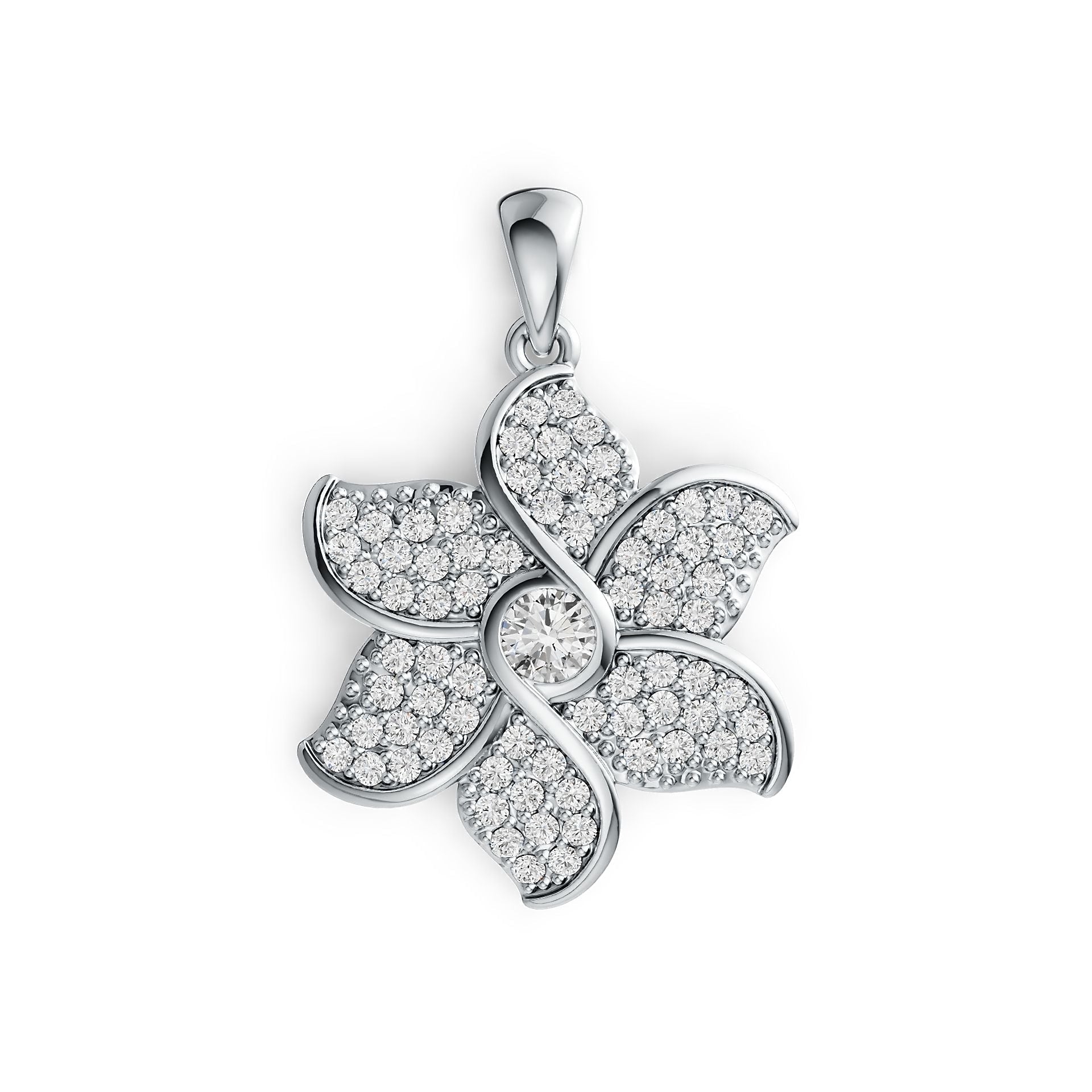 18K Gold Semi Mount Pendant Setting Round RD 4x4mm Flower Theme Diamond Accent DHJ