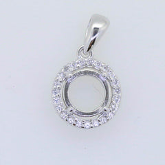 18K Gold Semi Mount Pendant Setting Round RD 6x6mm Halo Cab Syzjewelry