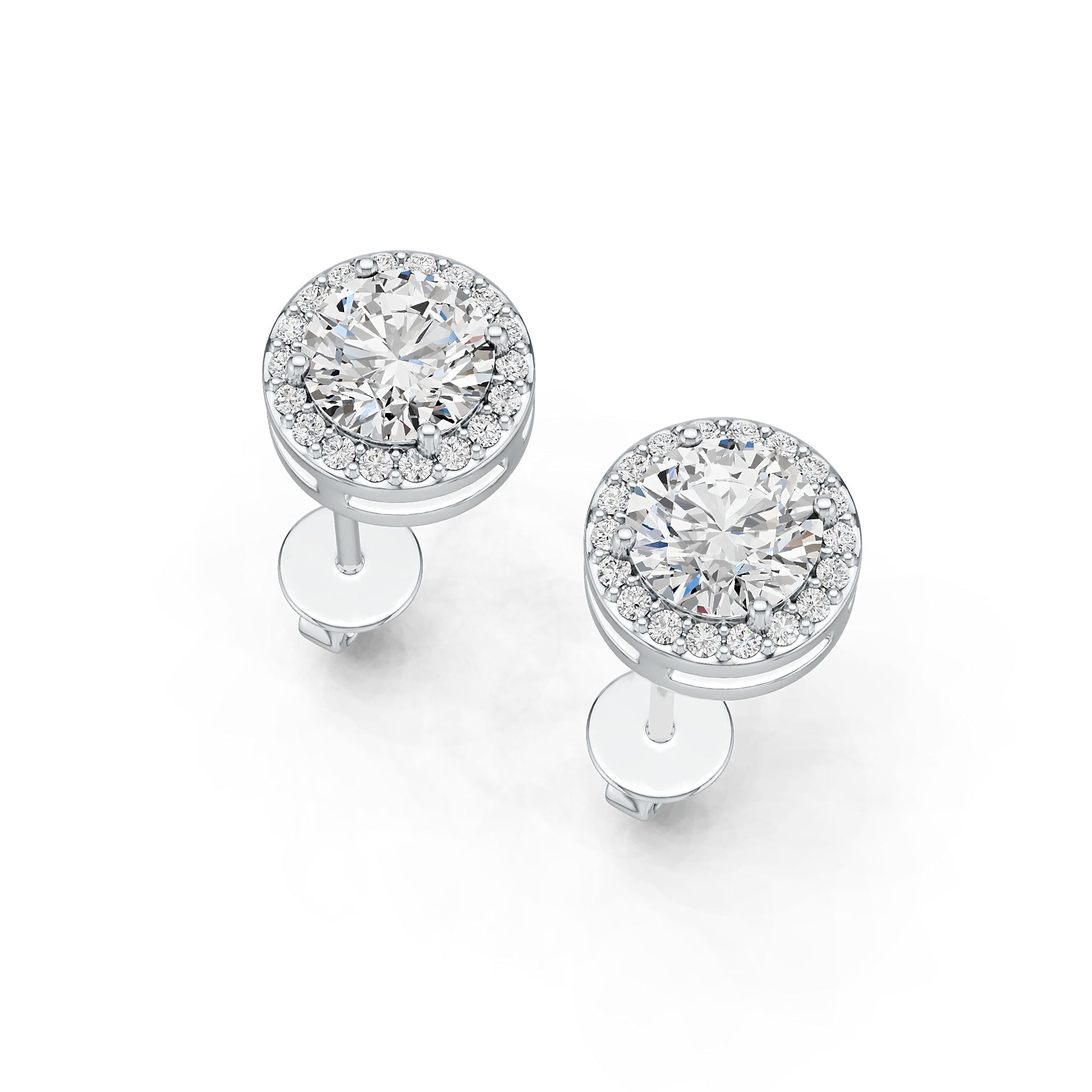 18K Gold Semi Mount Earrings Setting Round RD 6.5mm Halo Stud Diamond Accent DHJ