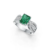 Platinum Semi Mount Ring Setting Emerald OCT 9X7mm SQ 3X3mm Diamond Accent DHJ