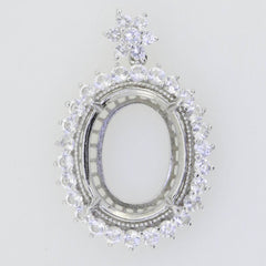 18K Gold Semi Mount Pendant Setting Oval OV 15x11mm Halo W/ Diamond Accent Syzjewelry